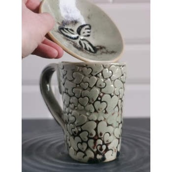 Kubek ceramiczny, bordowy, serca 380ml