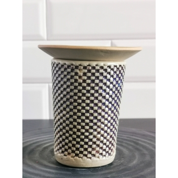 Kubek ceramiczny, bordowy, kratka 380ml