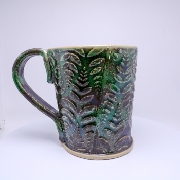 Kubek ceramiczny 500 ml zielony w paprotki 2