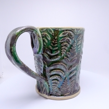 Kubek ceramiczny 500 ml zielony w paprotki 3
