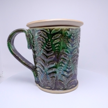 Kubek ceramiczny 500 ml zielony w paprotki