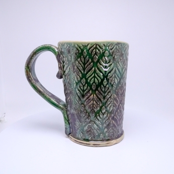 Kubek ceramiczny 380 ml  zielony w listki2