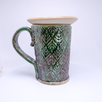 Kubek ceramiczny 380 ml  zielony w listki