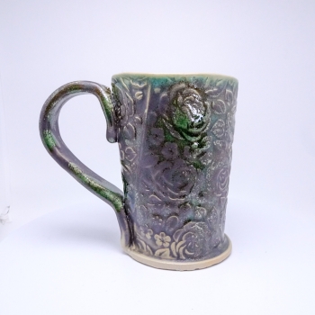 Kubek ceramiczny 380 ml  zielony w róże 2