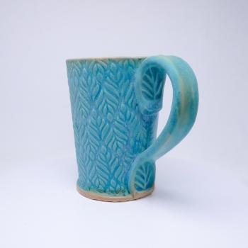 Kubek ceramiczny 380 ml turkusowy w listki 3