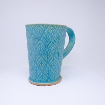 Kubek ceramiczny 380 ml turkusowy w listki 4