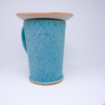 Kubek ceramiczny 380 ml turkusowy w listki
