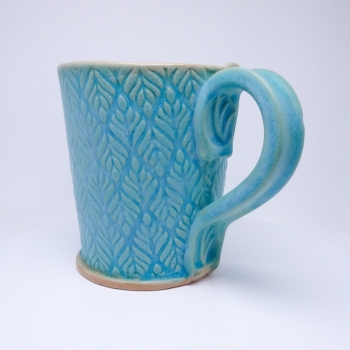 Kubek ceramiczny 500 ml turkusowy w listki 3