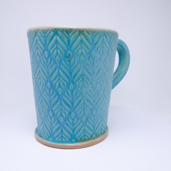 Kubek ceramiczny 500 ml turkusowy w listki 4