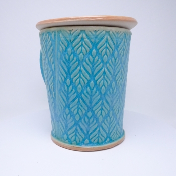 Kubek ceramiczny 500 ml turkusowy w listki