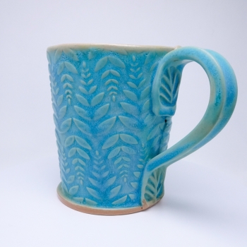 Kubek ceramiczny 500 ml turkusowy w paprotkę