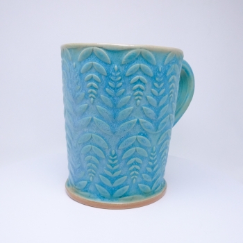 Kubek ceramiczny 500 ml turkusowy w paprotkę 4