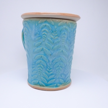Kubek ceramiczny 500 ml turkusowy w paprotkę  1