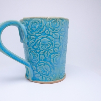 Kubek ceramiczny 500 ml turkusowy w róże 3