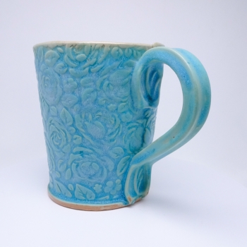 Kubek ceramiczny 500 ml turkusowy w róże