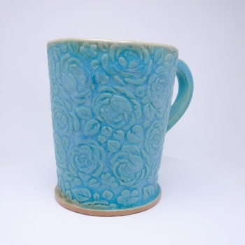 Kubek ceramiczny 500 ml turkusowy w róże 4