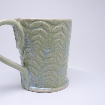 Kubek ceramiczny 500 ml seledynowy w paprotkę 2