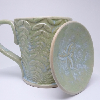 Kubek ceramiczny 500 ml seledynowy w paprotkę 4