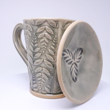 Kubek ceramiczny 380 ml szary w paprotkę 3