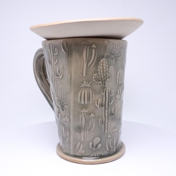 Kubek ceramiczny 380 ml szary w kaktusy