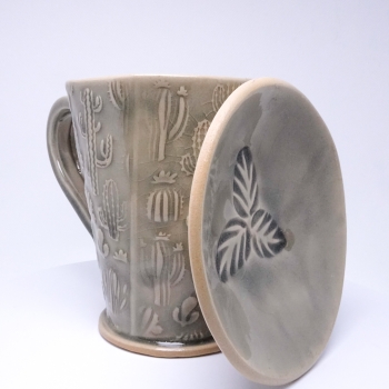 Kubek ceramiczny 380 ml szary w kaktusy 1