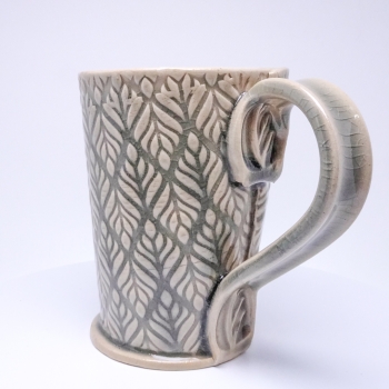 Kubek ceramiczny 380 ml szary w listki 3