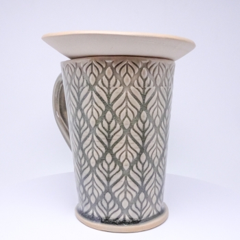 Kubek ceramiczny 380 ml szary w listki