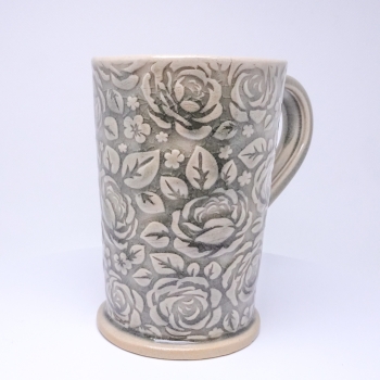 Kubek ceramiczny 380 ml szary w róże 4