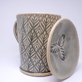 Kubek ceramiczny 500 ml szary w listki 1