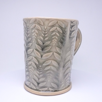 Kubek ceramiczny 500 ml szary w paprotki 3