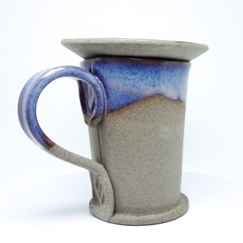 Kubek ceramiczny 380 ml  betonowy z niebieskim wnętrzem