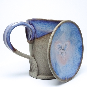 Kubek ceramiczny 380 ml  betonowy z niebieskim wnętrzem 1