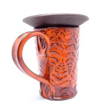 Kubek ceramiczny 380ml pomarańczowy w paprotki