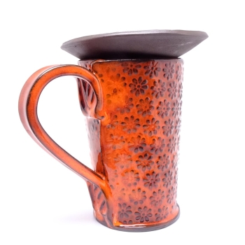 Kubek ceramiczny 380ml pomarańczowy w stokrotki