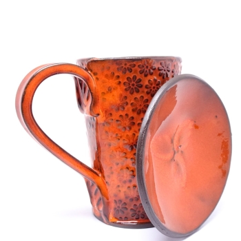 Kubek ceramiczny 380ml pomarańczowy w stokrotki 1