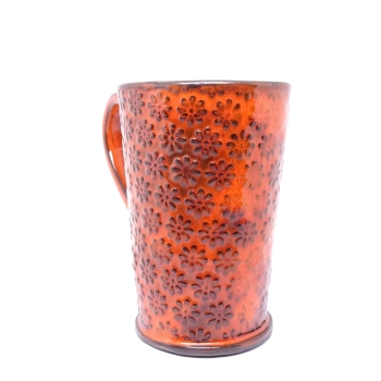 Kubek ceramiczny 380ml pomarańczowy w stokrotki 2
