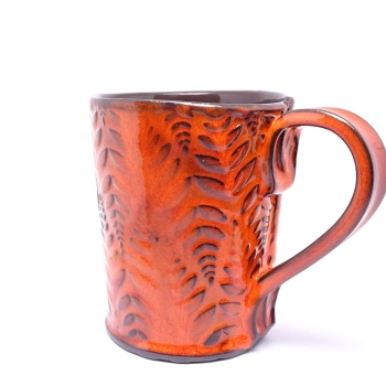 Kubek ceramiczny 500ml pomarańczowy w paprotki