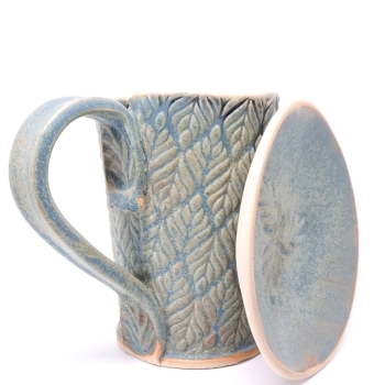 Kubek ceramiczny 380 ml niebieski w listki 1