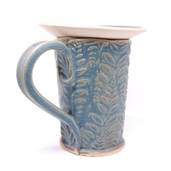 Kubek ceramiczny 380 ml niebieski w paprotki