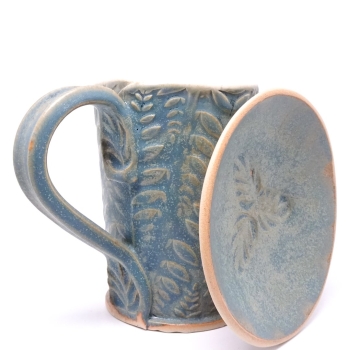 Kubek ceramiczny 380 ml niebieski w paprotki1